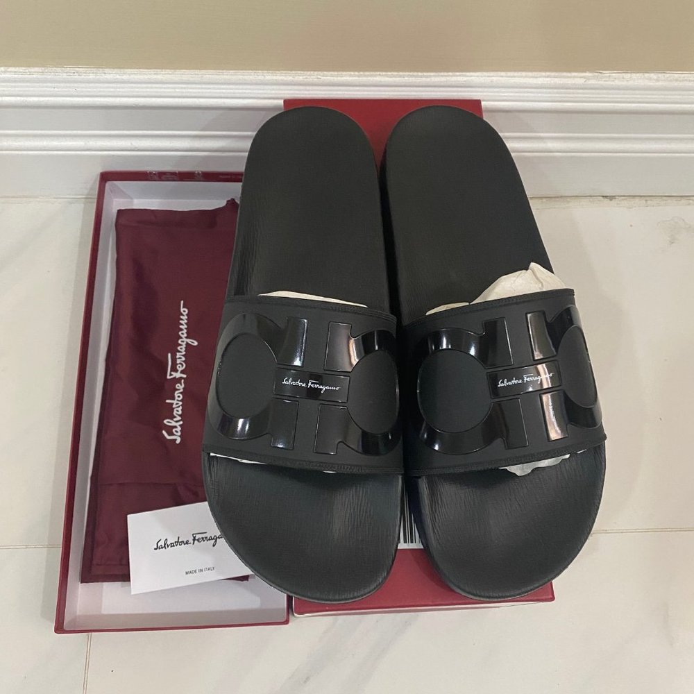 Salvatore Ferragamo Men's Groove Slide Sandals
